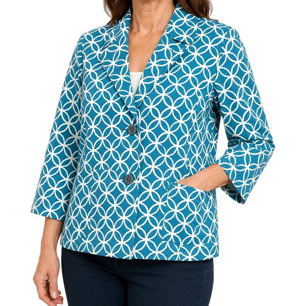 NEW NWT Rafaella Studio PM Petite Medium Blue White Blazer Teal Green Formal